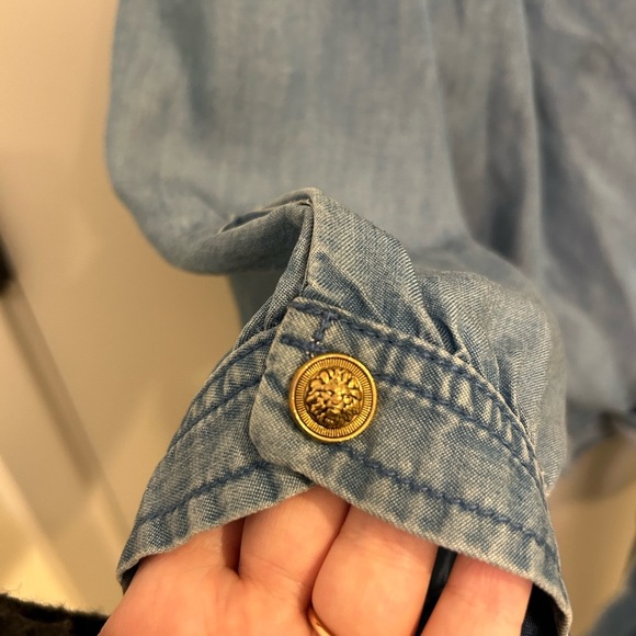 The Kooples Jeans Chambray Wrap Top Size 2 GUC Small Stain B0413 - Picture 4 of 10